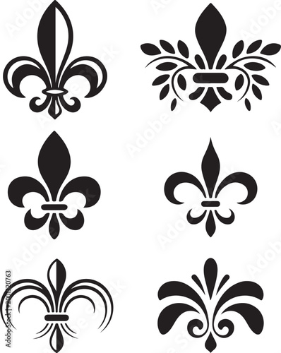 Elegant collection of classic fleur de lis decorative vector symbols for heraldic design elements