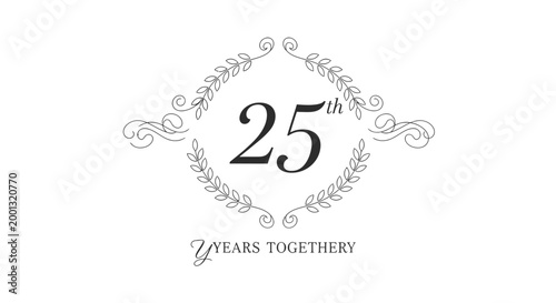 Elegant 25th Anniversary Celebration Emblem with Wreath and Years Together Text, Silver Jubilee Design