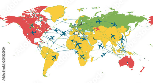 Global travel routes and connections map.