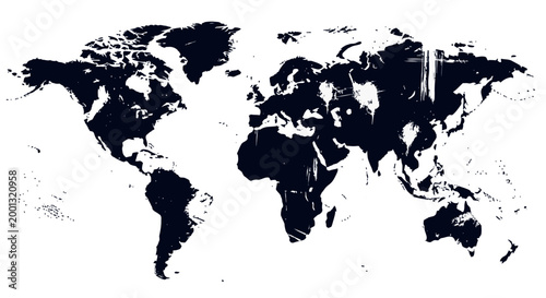 Black and white world map illustration.