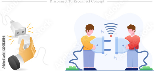 Disconnect To Reconnect Flat Vector Digital Detox Human Connection Illustration
