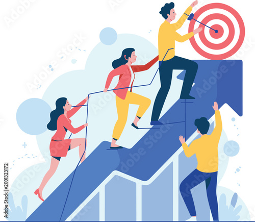 Woman wearing headset working at laptop computer providing customer support and technical assistance in flat vector illustration style