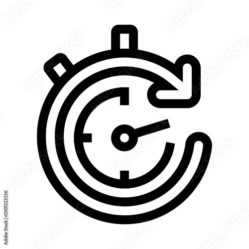 Stopwatch icon with circular arrow indicating reset or refresh of time, representing quick restart, countdown reset, deadline management, punctuality, and efficient time control