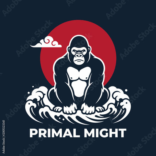 Large gorilla in a powerful stance.