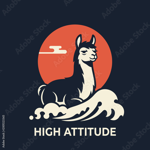 Llama sitting on wave with sunset.