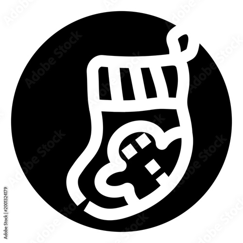 Foto Christmas stocking glyph icon in a black circle, featuring abstract decorative e
