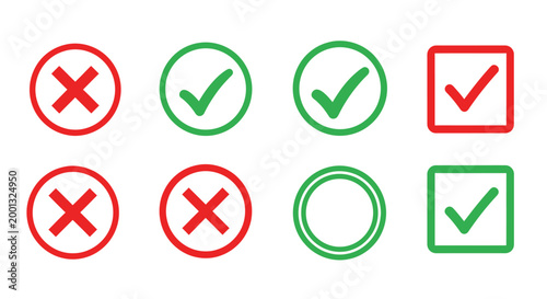 Array of red X marks and green check marks illustrating correct and incorrect responses in a simple graphic.