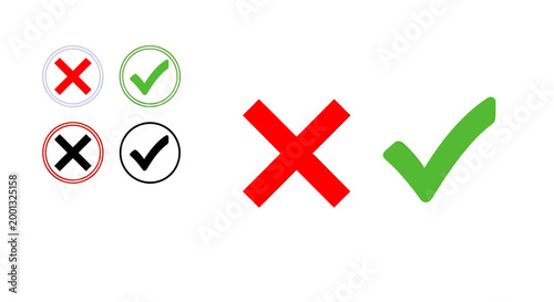 Set of round icons with red X and green checks indicating correct and incorrect selections.