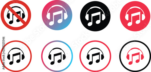 Music icon variations a collection of headphone symbols in different colors and styles