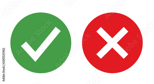 Two Round Icons Displaying Approval and Rejection as Right and Wrong Symbols.