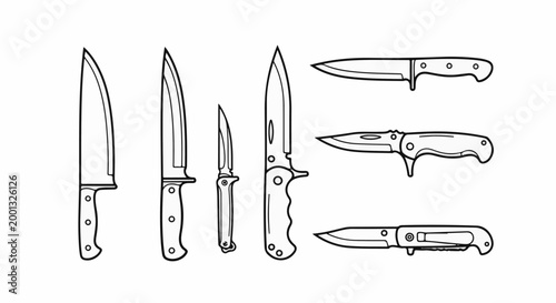 A collection of knife outlines fixed blades and folding knives