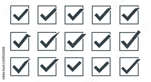 Uniform grid of checked boxes symbolizing verification and approval icons.