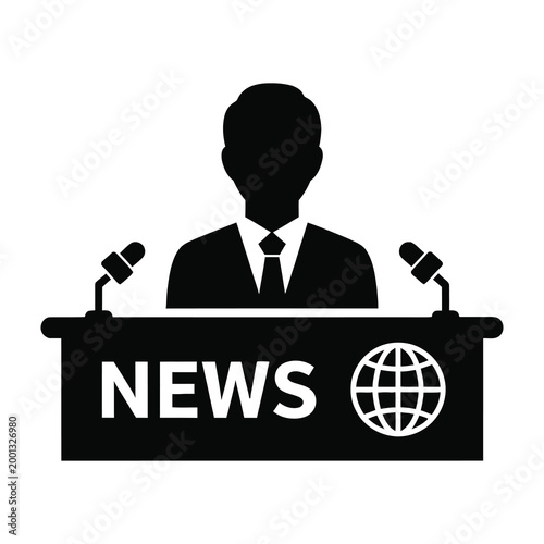News anchor at podium with microphones