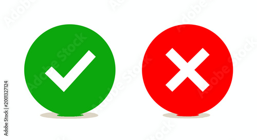 Contrast between approval and rejection symbols featuring a green checkmark and red cross icon set.