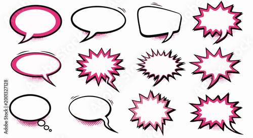 A collection of twelve comic book style speech and thought bubbles