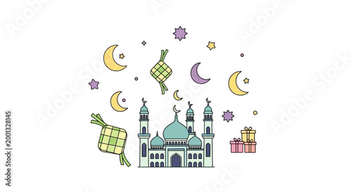 Ramadan Kareem Mosque Crescent Moon.