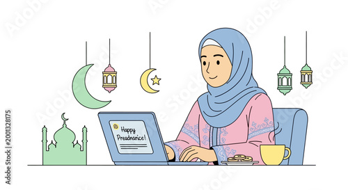 Woman wearing blue hijab and pink shirt.