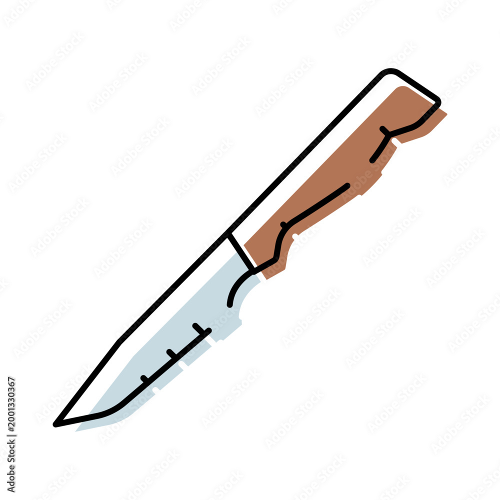 Obraz premium Hunting knife with a sharp blade and brown handle, designed for survival, camping, and outdoor activities, illustrating essential equipment for wilderness adventures