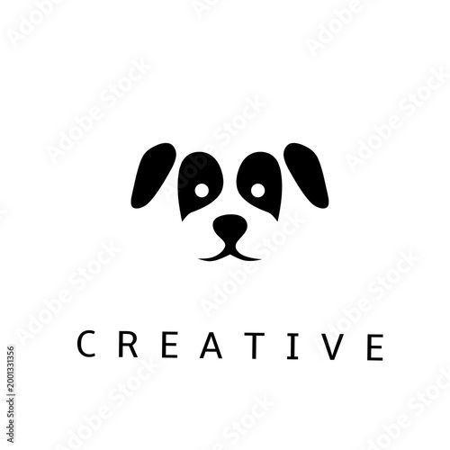 Minimalist puppy face logo featuring clean geometric shapes and floppy ears. Playful flat vector illustration perfect for pet apps, animal shelters, grooming services, or children's branding 
