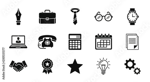 Black and white icons representing business objects arranged in three rows