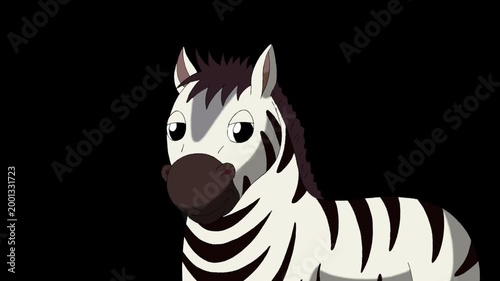 Cartoon Zebra alpha matte 2D animation HD
