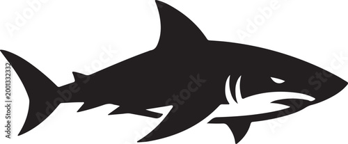  modern and simple shark, a negatively spaced shark in black color, export wild shark silhouette vector