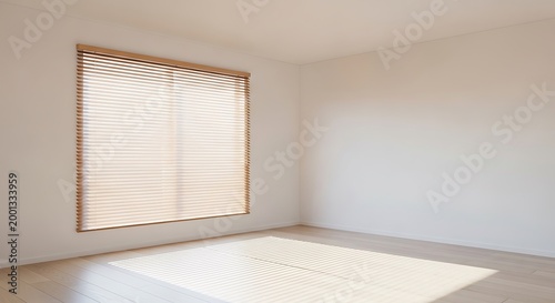 white empty room interior with wood venetian blind