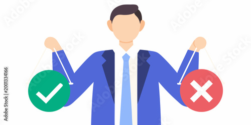 person holding yes and no signs in flat design