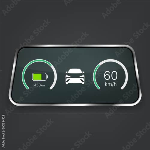Electric vehicle dashboard interface with battery and speed display