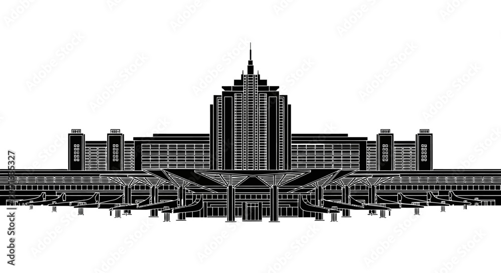 Obraz premium Airport terminal silhouette ? modern aviation travel infrastructure design