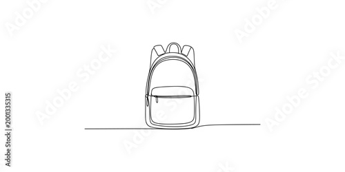 A simple line drawing of a backpack on a plain surface in a minimalist style