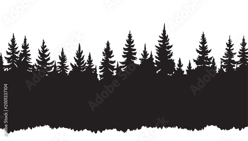 Fotografía tree line, landscape with black silhouettes of trees and hills, trees silhouettes set