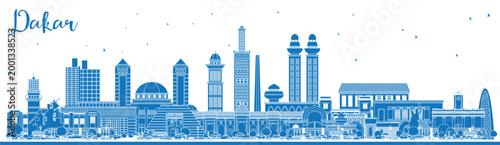Fotografie Outline Dakar Senegal City Skyline with Blue Buildings