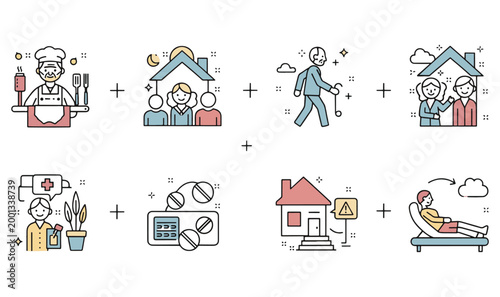 Premium Elderly Care  Nursing Home Illustrations - Modern Senior Citizen Lifestyle Icons, Geriatric Medical Care, Assisted Living Graphics  Retirement Home Services Set