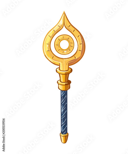 Valokuva Long golden staff with ornate moon and sun symbols for high elf mage or lunar pr
