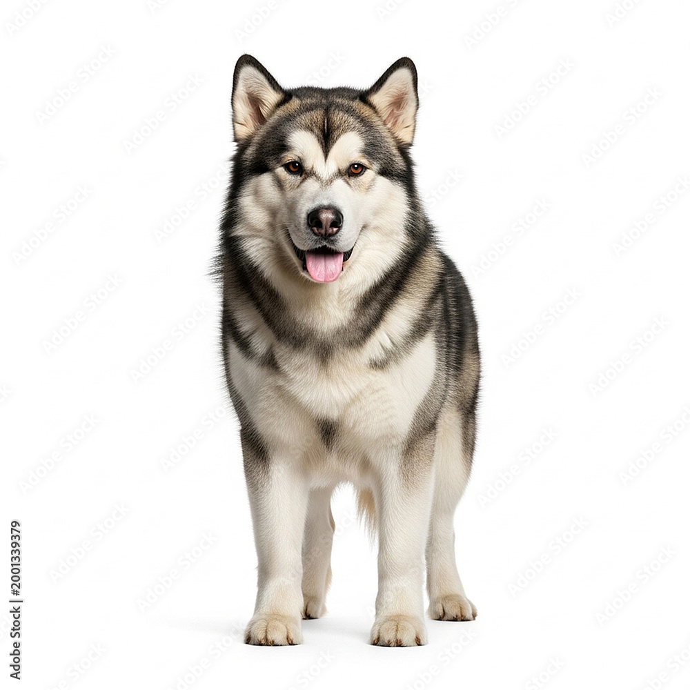 Fototapeta premium Smiling husky dog standing alone