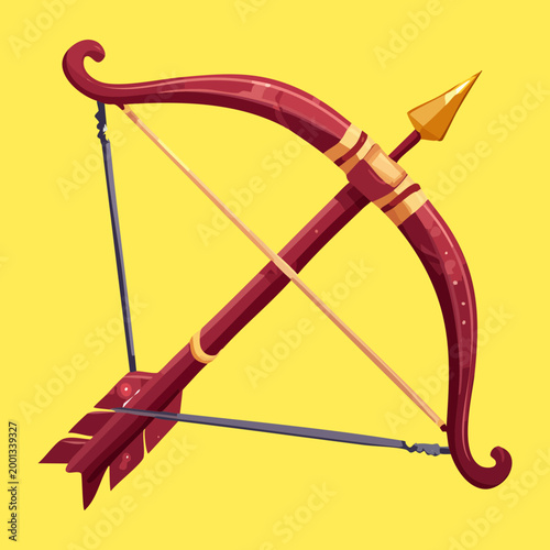 Cuadro en lienzo Heavy crossbow with red wooden handle and golden details for elite archer charac