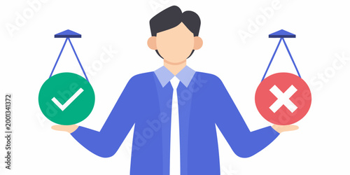 person holding checkmark and cross symbols vector illustration