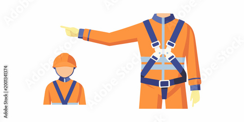 construction worker in orange safety suit and harness