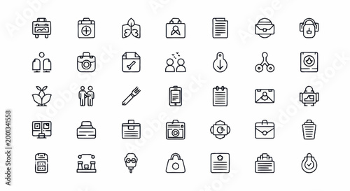 Collection of business icons and symbols.