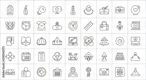 Collection of various line icons.