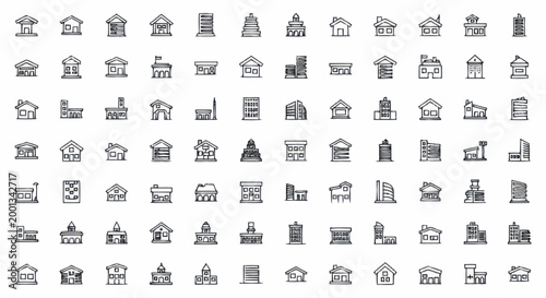 Fotografía Collection of diverse building icons representing various architectural styles and functions
