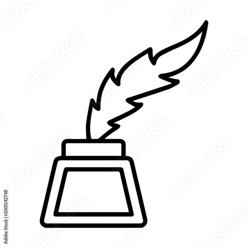 Black icon of an inkwell and a pen of a writer and poet