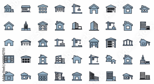 Collection of Building Icons and Architectural Symbols.