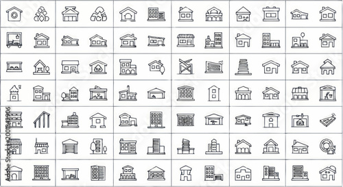 Various architectural building icons set.
