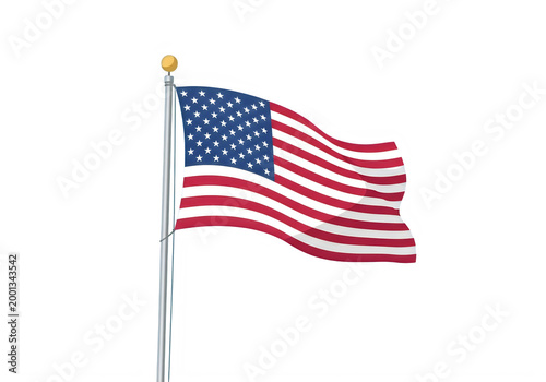 American flag waving on a metal pole against a clear sky
