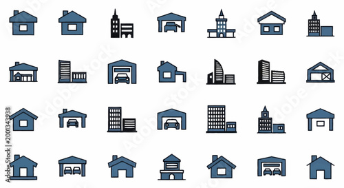 Schilderij op canvas Collection of diverse building icons representing homes and garages