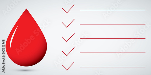 Blood Donation Infographic Template, Medical Checkup List with Blood Drop, Healthcare Banner for Blood Test Results