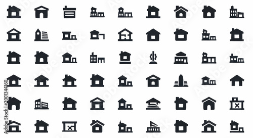 Bild auf Leinwand Collection of various building icons representing different structures