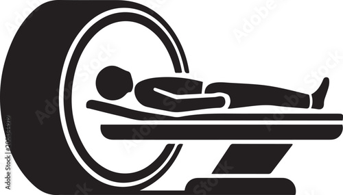 A patient in CT Scan Icon. Medicine icon. Element Patient silhouette icon. Premium quality graphic design. logo Vector Black silhouettes